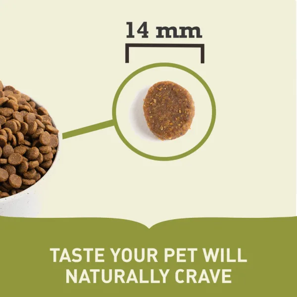 Acana Sport & Agility Dog Food kibble size chart showing 14mm kibble and taste pets naturally crave