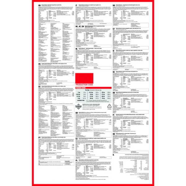 Back of Diamond Naturals Adult Dog Food Lamb & Rice bag showing ingredient list, guaranteed analysis, and feeding guide