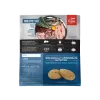 Back of Orijen Original Freeze-Dried Dog Food Medallions bag showing feeding guide, WholePrey diet details, and medallion pieces