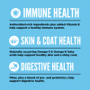 Orijen Six Fish benefits infographic highlighting immune system support, healthy skin and coat, and digestive health